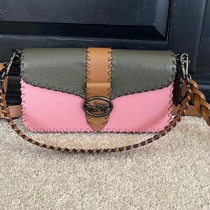 Coach colorblock bag. Pink, green and tan.  Pebble and smooth leather